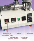 Slick Benchtop Plastic Extruder For Labs control panel showing temperature controls and operating current indicator.