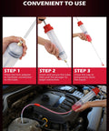 200Cc No Sweat Fluid Extractor Pump With Hella Long Flexible Silicone Hose and Twin Extension Tubes in use for liquid extraction.
