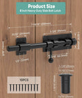 304 Stainless Steel Slide Bolt Gate Latch 8 Inch Sliding Barrel Bolt Door Lock installed on wooden door, with screws and canister shown.