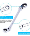 Six Piece Metric Ratchet Wrench Set With Double Box End Flex Heads, 72-Tooth Gear, chrome-vanadium steel, close-up view