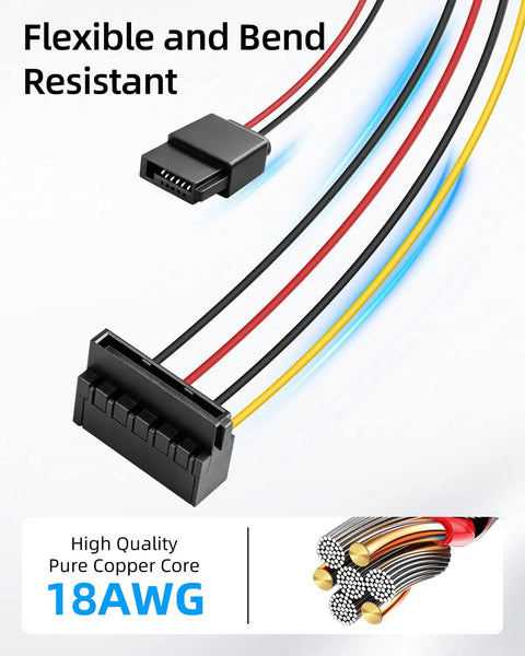 ATX 6Pin To Dual 15Pin SATA Power Cable With Mini 4Pin Optical Drive Connector Extension For Desktop PCs, 18AWG copper core