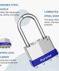 Three Pack One And A Half Inch Shackle Heavy Duty Padlocks With 40mm Hardened Steel Bodies Keyed Alike With Six Keys 22 Layer Hardened Steel Laminate And Eight Rivets Corrosion Resistant And Smash Proof For Sheds Gates Fences Toolboxes Outdoor Indoor Use showing main features