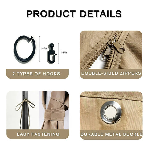 Deck Ready Privacy Curtains For 10 By 12 Foot Replacement Panels Waterproof Windproof With Four Zippered Sidewalls For Patio Detail