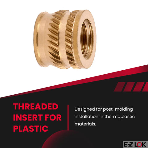 Plastic Threaded Inserts One Quarter Twenty Brass Tapered Single Vane Pack Of Fifty For Ultrasonic And Heat Driver Installation In Thermoplastics With Easy Post Molding Reinforcement And Strong Secure Threaded Connections