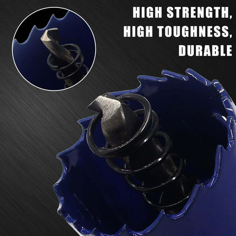 Bi-metal hole saw with arbor, 1-3/8 in, blue, for drilling wood, plastic, and metal (cornhole boards)