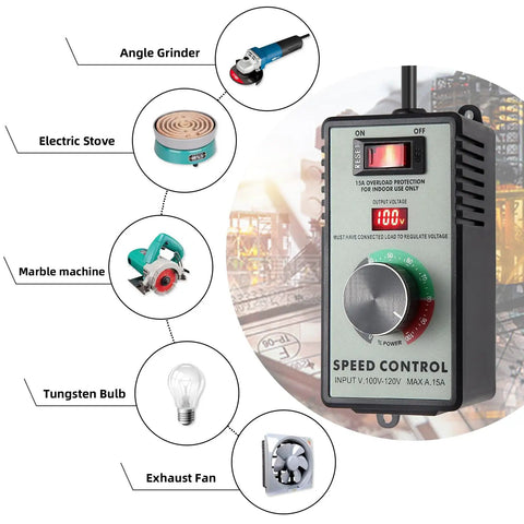 Heavy Duty AC Motor Speed Controller 120V 15A Variable Fan Speed Regulator with LED display and overload protection