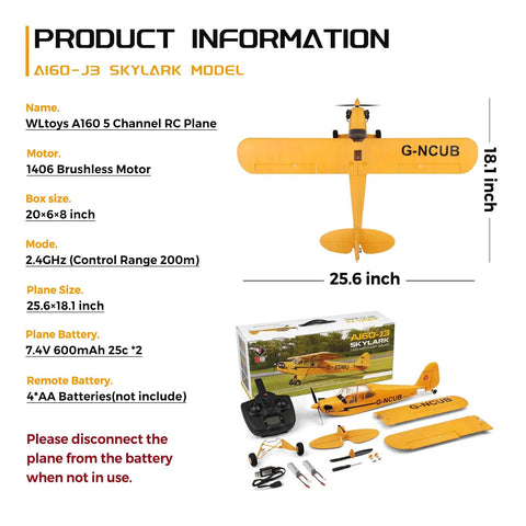 Diagram of WLtoys A160 J3 RC Plane With 5 Channel Precision Control 3D And 6G Flight Modes Brushless 1406 Motor Dual Batteries