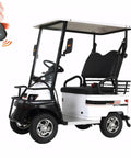 Adult Two Seater Electric Golf Cart With Dope 800W Motor And Hella Spacious Cargo Tray Smooth For Beach Cruising Or Serious Farm Grind Rock Solid Sixty Volt Power Tops Twelve Mph, side view with black seats.