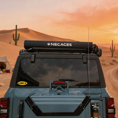 9.5 Gallon Pressurized Water Tank With Aluminum Roof Rack Mount on SUV, desert backdrop