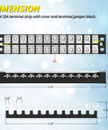 Dimensions of Built Tough 35A 600V 12 Position Terminal Block With Dual Row Screw Terminal Strip And Transparent Cover shown.