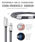 Teeind USB-C braided charging cable, 6 ft, USB-A to USB-C, black/white pattern, 3A fast charging