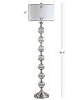 Mercury Silver Glass LED Floor Lamp With White Linen Drum Shade 60.5 Inch Tall Dope Contemporary Stacked Fluted Ball design