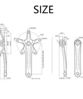 Technical diagram of Beefy Universal Bike Crank Arm Set With Square Hole Crankset 140mm-175mm lengths, 130mm BCD.