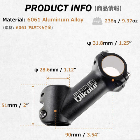 Lightweight 31.8mm Bike Stem 90mm, 0 To 45 Degree Adjustable Riser For BMX MTB Road Mountain Bikes, Fits 28.6mm Steerer And 31.8mm Handlebars
