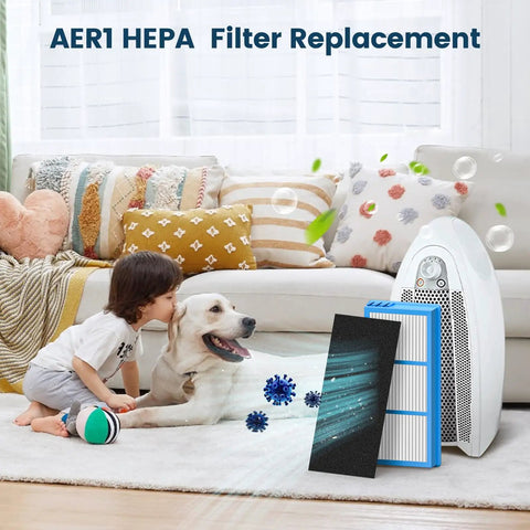 Aer1 Filter Replacement Pack For Holmes Air Purifiers HAPF30AT And HAP242NUC, 2 HEPA and 4 carbon filters with purifying air