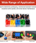 80 Piece Tactile Push Button Switch Kit With 4 Pin Momentary SMD PCB Tact Switches And 5 Color Button Caps in box