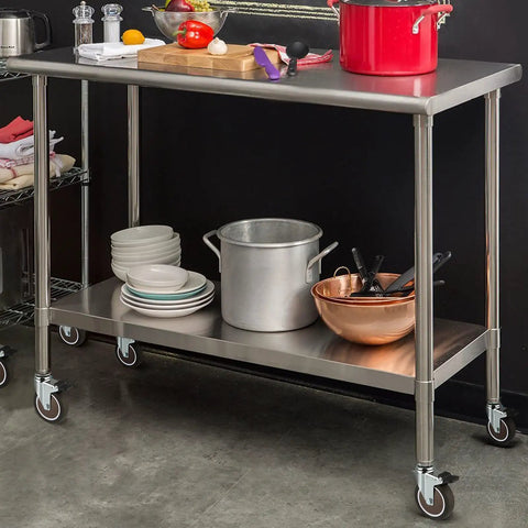 Rock Solid 4 Inch Expanding Stem Casters Delivering Ghost Quiet Tpe Roll With Lock Brakes For No Sweat Setup On Commercial Kitchen Prep Tables And Workbenches Fits Classic Round Tubes Handling 705 Pounds Per Caster Pack Of 4 on kitchen prep table.