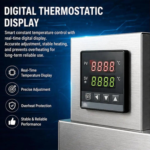 Digital thermostat display for the STDZQCWY 600w Digital Heat Shrink Machine For Wine And Olive Oil Bottles Stainless Steel Body.