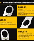Five In One Bottom Bracket Wrench For 39mm 40.5mm And 44mm External Bearing Cups With 16 Notches, Cr V Steel Ni Cr Plating.