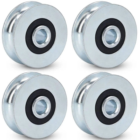 4 Piece U Groove Track Guide Bearings Set for Pulleys and Rails, U Type Roller Wheels, 40mm Outer Diameter, 8mm Bore, Alloy Steel, Heavy Duty, Easy Install, Smooth Rolling, Symmetrical Alignment, four bearings