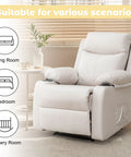 Compact Manual Recliner For Small Spaces With Adjustable Backrest, beige color, in living room setting with side pockets