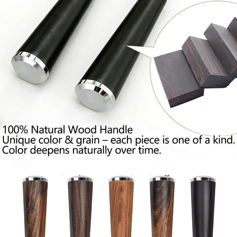 Boss Level 58mm Bottomless Portafilter With Genuine Black Walnut Handle For Breville Models showcasing natural wood handles and detailed grain.