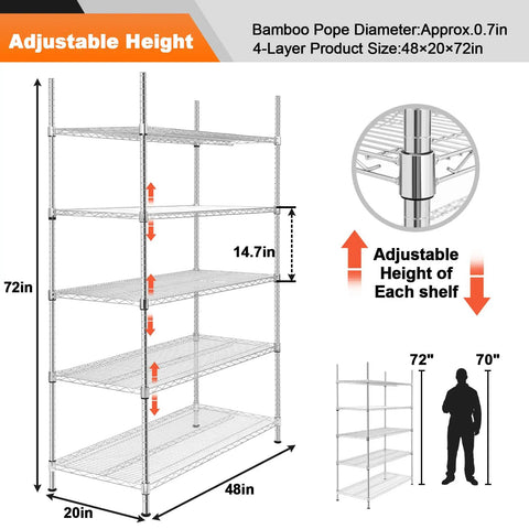 Heavy Duty 5 Tier Chrome Wire Shelving Rack Extra Tough Steel Storage Shelf Built Like A Tank Rust Resistant Pantry Organizer 48 Inch Wide 350 Pound Capacity Game Changer For Home Garages Workspaces