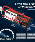 3S 11.1V 5200mAh Lipo Battery With Deans T Connector Beefy Hard Case 80C For RC Cars and Drones, showing dimensions
