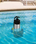 Heavy Duty Submersible Sump Pump With Rock Solid Stainless Steel Body Delivering Three Quarter HP Of High Octane Flow Up To 4755 GPH Of Clean Water Transfer Using Automatic Shutoffs For No Nonsense Basement Drainage Daily in pool water.