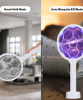 Two Pack Electric Fly Swatter Racket Bug Zapper And Mosquito Zapper With Eight LED High Voltage Handheld 3000V Instant Mosquito Killer Two In One Mode For Fast Physical Bug Control, showing handheld and lamp modes.