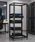 Beast Mode Heavy Duty 42U Server Rack Open Frame With Adjustable 23 To 41 Inch Depth For Pro Gear Setup And Clean Cable Routing four post rack in office.