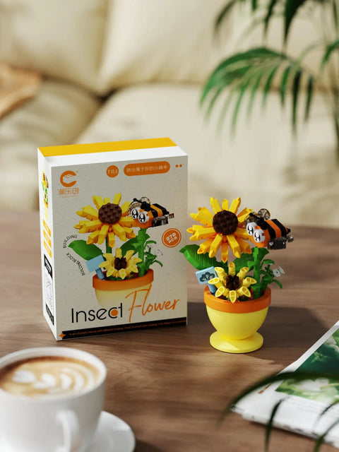 Sunflower Bee Mini Flower Bonsai Building Toy Set For DIY Nature Garden Decor With Colorful Blossoms Bees Dragonflies And Butterflies Creative Blocks Play Kit For Kids And Hobbyists To Build A Serene Mini Landscape, 279 pcs, plastic