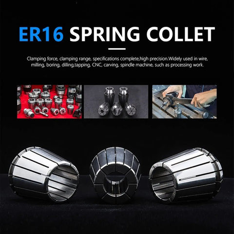 Collet Chuck Kit With ER16 Wrench For Lathe Holder, 1-10mm Precision Spring Chuck displayed on black background