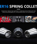 Pro Grade ER16 Collet Chuck Kit With Wrench 1 to 10mm Clamping Tool displayed against black background