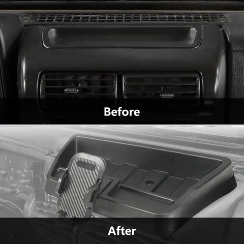 Upgrade Rugged Dashboard Cell Phone Holder For Jeep Wrangler TJ 1997 2006, showing before and after installation with secure mount.