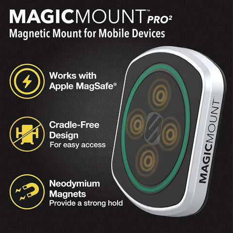 MagSafe Car Phone Mount With ProClip AMPS Base Plate Magnetic Holder For iPhone 12 And Newer And Samsung Vehicle Specific Mount And Hands Free Phone Stand showing magnetic features and compatible design.