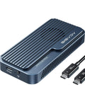 Pre Owned 80Gbps M.2 NVMe SSD Enclosure With Active Cooling Fan For Beast Mode Transfer Speeds Supports USB4 And USB31, aluminum, compact design.