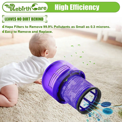 Baby playing near V11 And V15 Vacuum Filter Replacement Pack For Torque Drive V11 Animal V11 Extra Series 970013 02