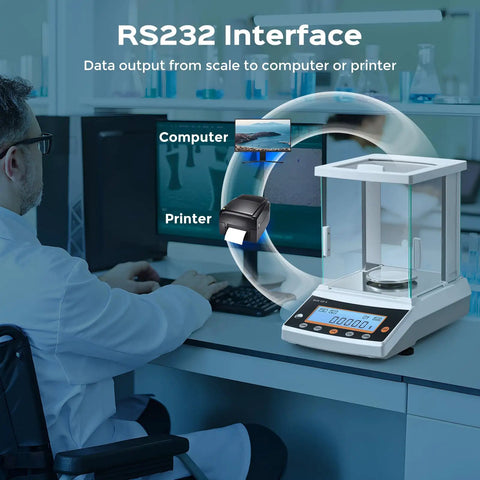 Pro Grade Analytical Balance With 220g Capacity, 0.0001g Readability And 0.0004g Tolerance, RS232 interface shown