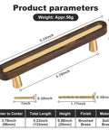 Solid Brass And Wood Cabinet Pulls Five Pack Three And Three Quarter Inch Center To Center Dresser Drawer Handles Modern Furniture Hardware shown with dimensions.