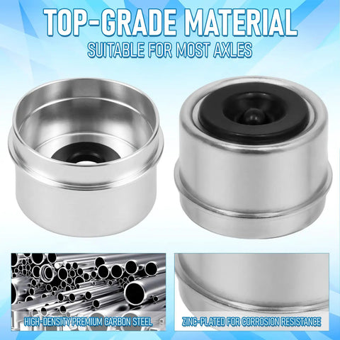 Two Pack Heavy Duty Trailer Axle Wheel Hub Dust Caps Bearing Center Replacement Cup With Four Rubber Plugs, metal design