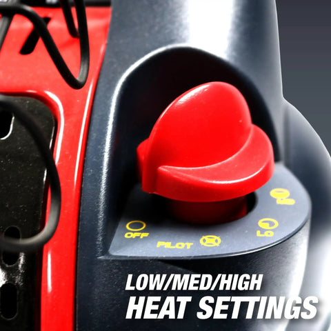 Close-up of control knob on 18,000 BTU Radiant Heater For Indoor And Outdoor Use Heats Up To About 400 Sq Ft With Three Heat Settings