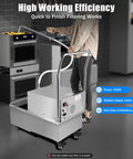 Get Rid Of Grime Now With This Heavy Duty 55L Commercial Stainless Steel Oil Filter Cart For Restaurants in use with 550W motor.