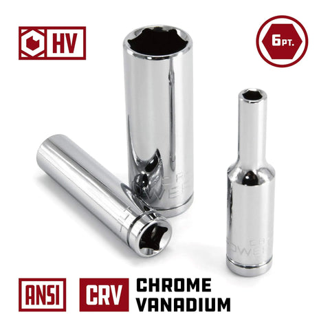 One Quarter Inch Drive Metric Deep Socket Set Featuring 6 Point Z Drive Sockets For Maximum Fastener Grip Chrome Vanadium Steel