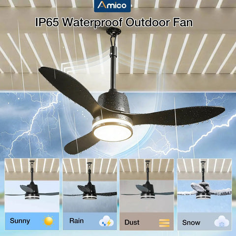 42 Inch Outdoor Ceiling Fan With Lights For Patios And Gazebos, IP65 Waterproof Rust Resistant With Remote