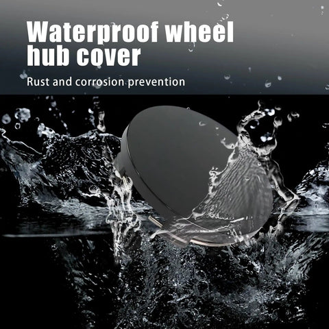 Waterproof wheel hub cover splashing in water, featuring No Hassle Drop In Wheel Center Caps Tough Abs Hub Covers For Cars And Trucks 60Mm Outer 56Mm Inner Diameter Heavy Duty Glossy Black Rim Replacements Set Of Four Cool.