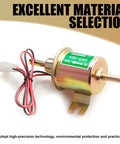 Heavy Duty 12V Low Pressure Fuel Supply Pump For Cars And Motorcycles Plunger Transfer Unit Gold finish with wires and connector.