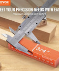 Caliper measuring 3/4 inch mark on Pro Grade Router Table Setup Bars Kit, 14 Piece Precision Aluminum Blocks With Laser Engraved Size Markings.