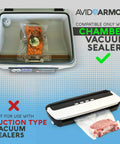 Beefy Heavy Duty Vacuum Sealer Bags 6x10 And 8x12 Inches, 280 Pack BPA Free Pouches shown in chamber vacuum sealer with salmon.
