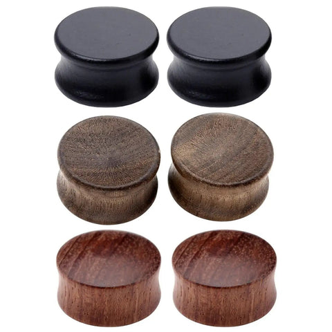 Organic Wood Ear Gauges Set, 6 Pieces, Double Flared Saddle Plugs Stretcher for Punk Piercing, Three Quarter Inch 20mm Gauge
